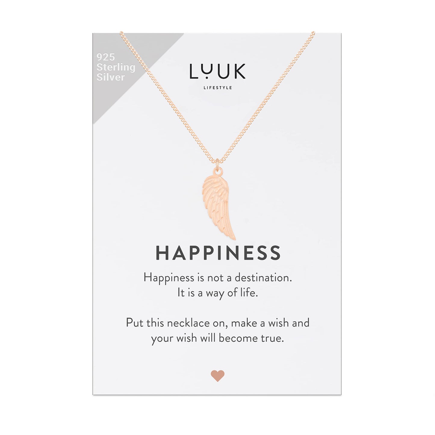 LUUK LIFESTYLE Angel wings pendant necklace for her, 925 sterling silver, 19” adjustable length, chic and trendy jewelry for a fresh and modern look, Valentine's Day, birthday, women's fashion, rose