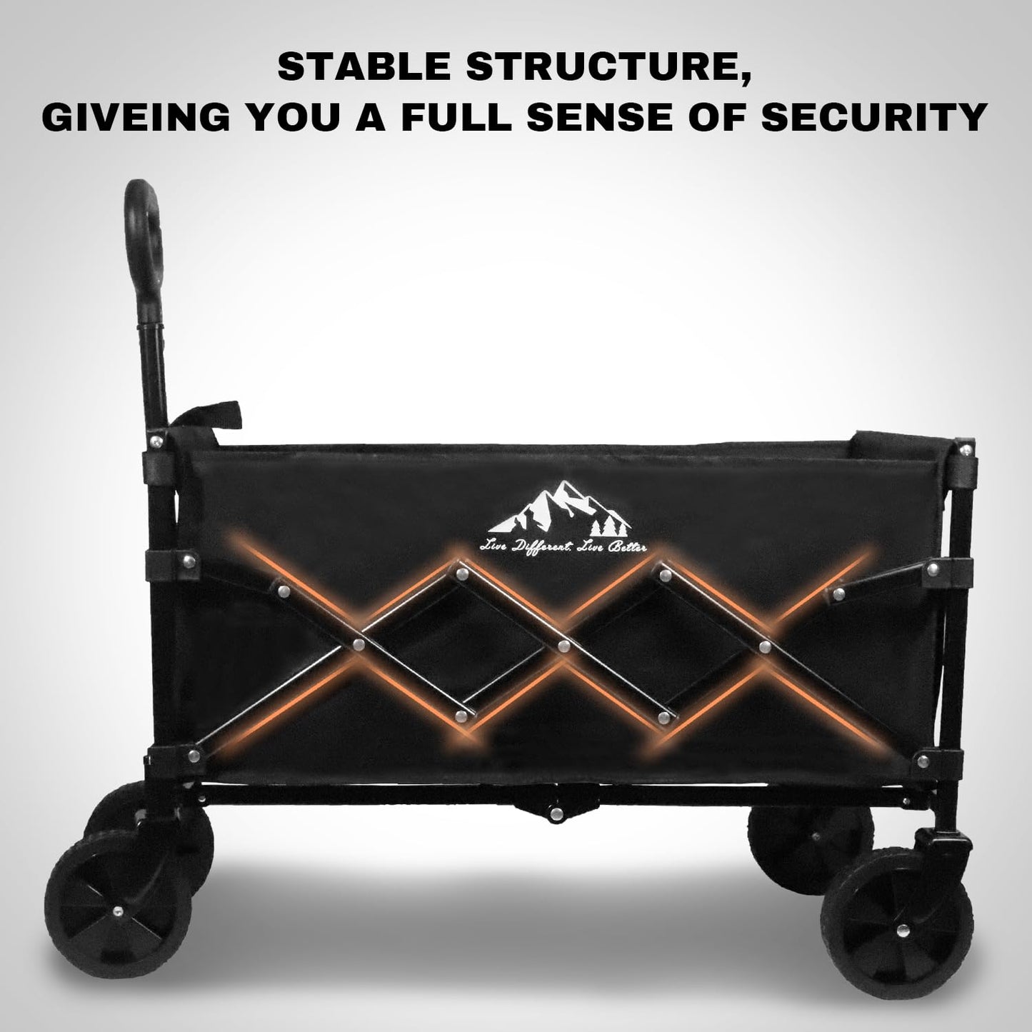 SAILARY Collapsible Wagon 352LBS Capacity, Foldable Large Wagons Carts, Heavy Duty Outdoor Folding Wagon with All-Terrain Wheels, Utility Garden Beach Wagon with Storage Bag Black