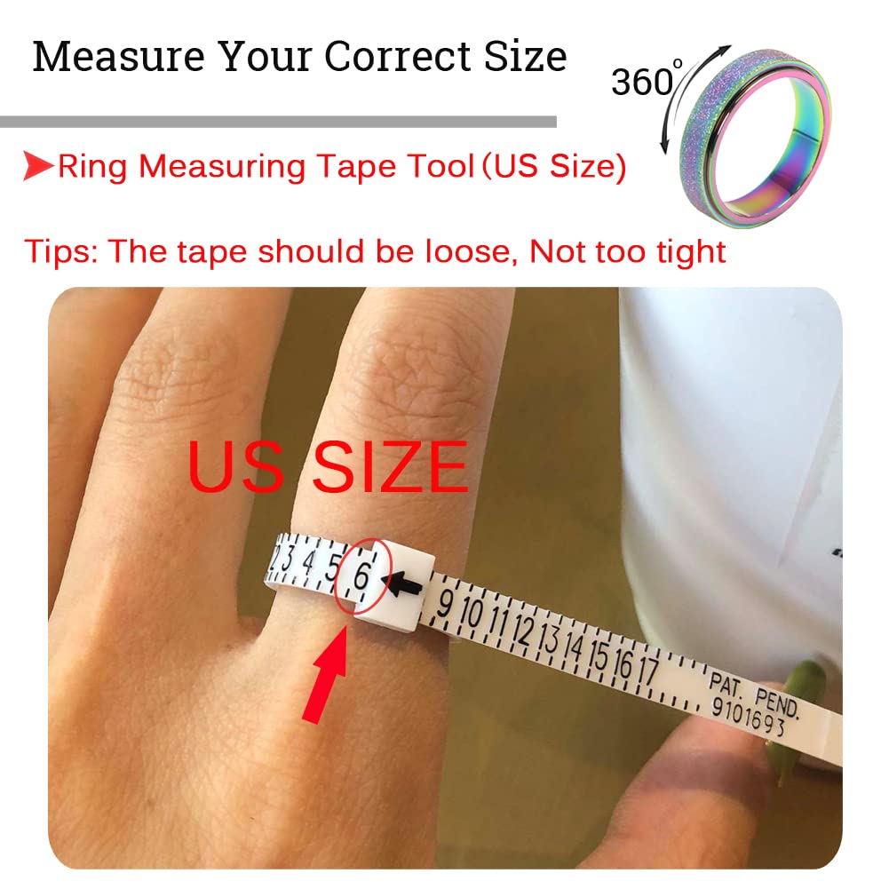 OreilleStar Anxiety Ring, Titanium Stainless Steel Fidget Spinner for Women and Men Rainbow Size 7 (Rainbow-Width 6mm, 7)