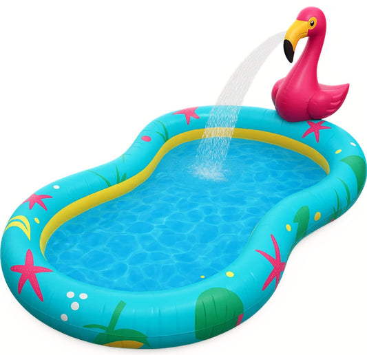 Kiddie Pool with Sprinkler | Kiddie Pool for Kids, Inflatable Toddler Pool, Inflatable Sprinkler for Kids with Splash Pad, Summer Water Toys for Toddler Outside, Summer Toys, Flamingo