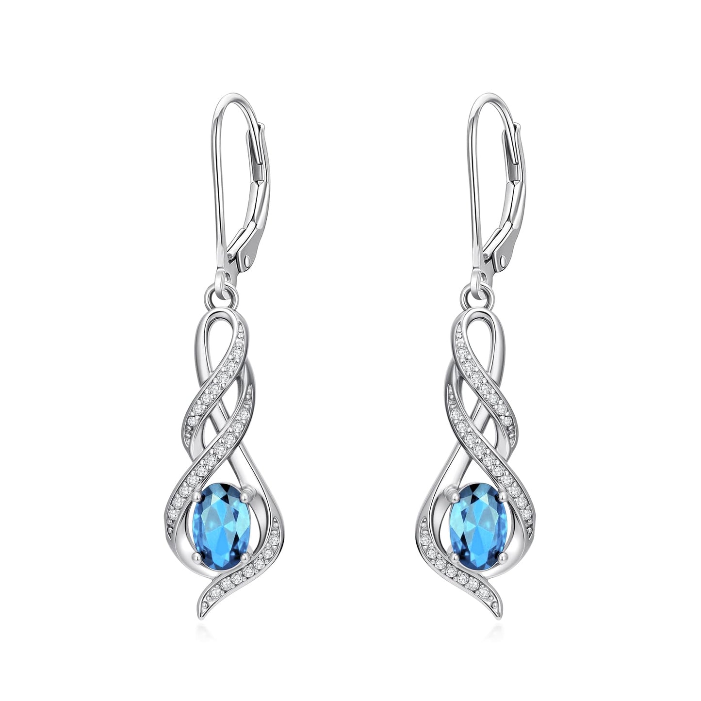 POIUY Aquamarine March Birthstone Infinity Leverback Dangle Earrings Hypoallergenic Drop Earrings Love Jewelry Anniversary Christmas Wedding Gift for Mom Wife Sister Daughter Girlfriend