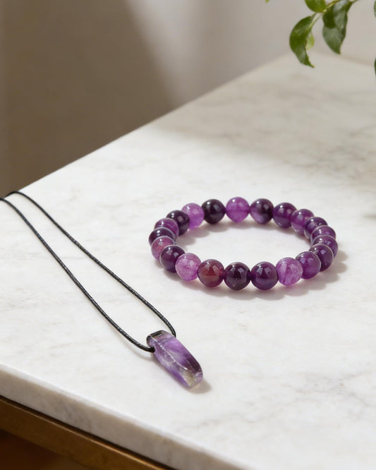 LANWLOSI Amethyst Bracelet for Women Natural Amethyst Beaded Bracelet Anxiety Relif Yoga Meditation Healing Bracelets Jewelry Gifts for Her