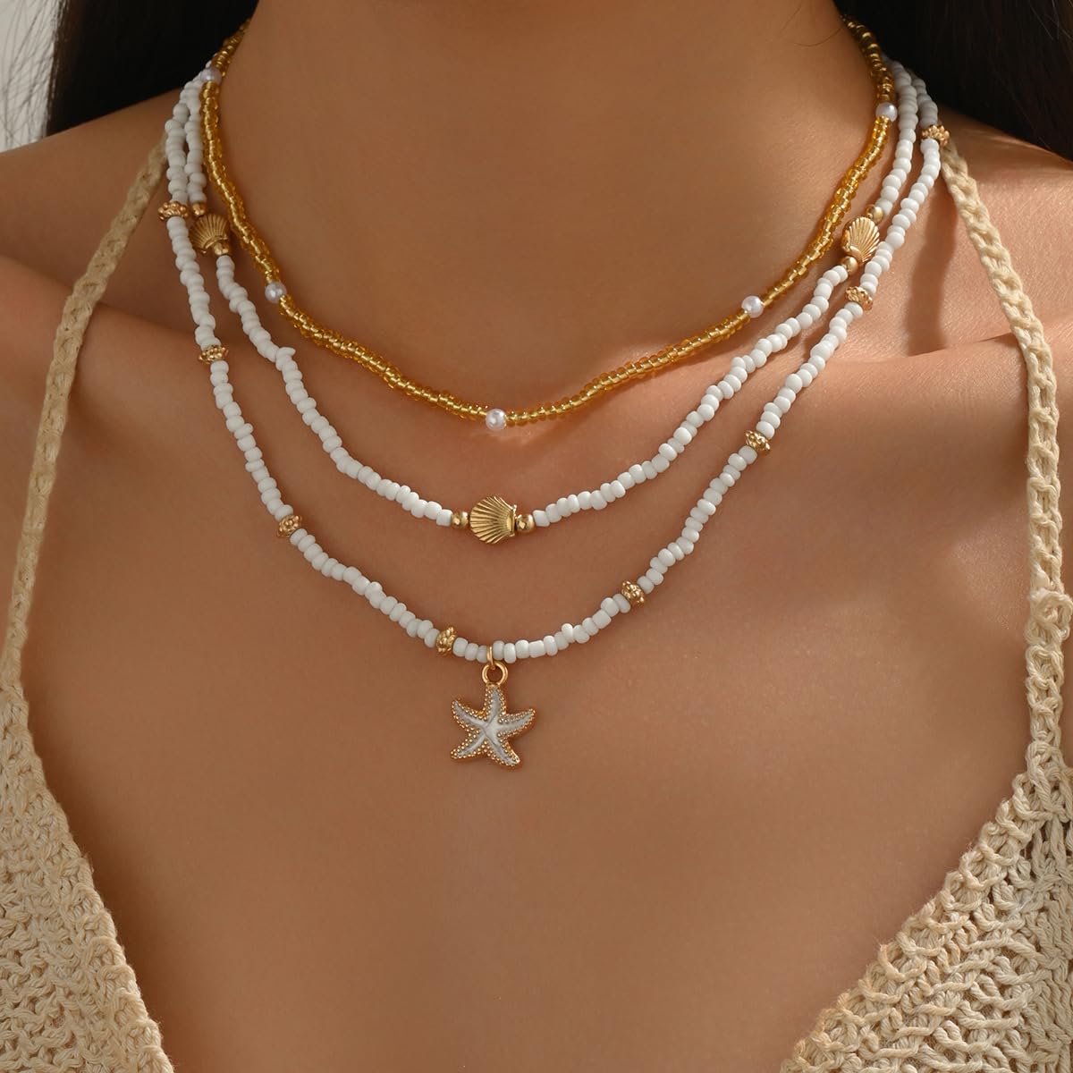 Seashell Necklace Beach Jewelry for Women Starfish Fish Necklace Boho Pearl Choker Sea Shell Necklaces for Women Beach Necklaces Summer Vacation Jewelry (Style5)