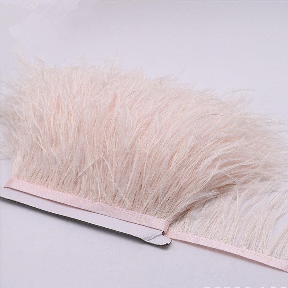 YEQIN 2 Yards Natural & Soft Ostrich Feathers Fringe Trims Ribbon - Used for Dress, Sewing Decoration, Craft Clothing, Boots, Wedding Decoration, DIY, Etc (beige)