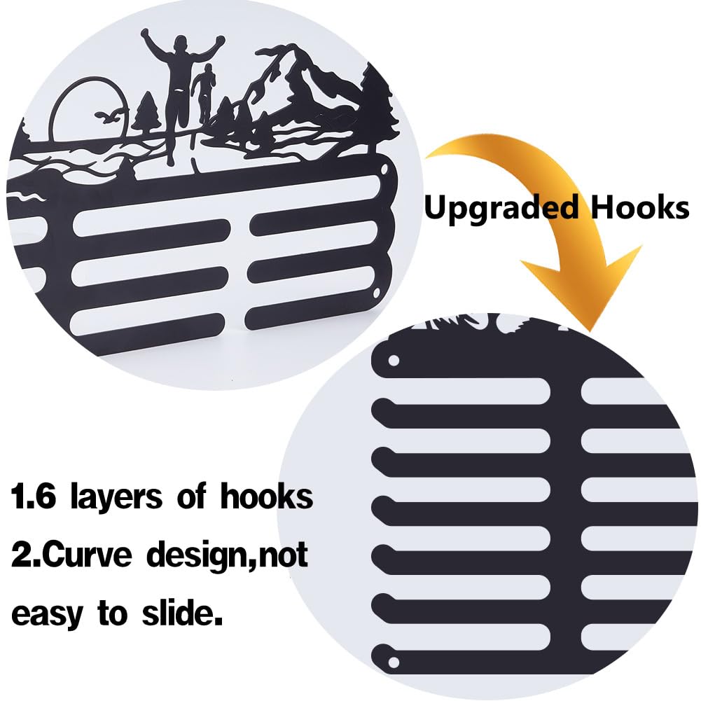 SUPERDANT Judo Medal Hanger Display Sports Medal Holder 6 Rows Wall Mount Judo Medals Hanging Hook Black Metal Display Rack Hangers Iron Race Ribbon Award Organizer for Athletes Player