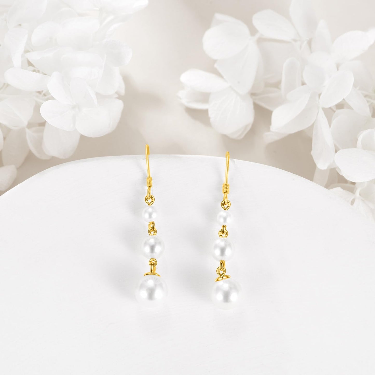 925 Sterling Silver Pearl Dangle Earrings Three Pearls Drop Jewelry Birthday Gifts for Women (Pearl-Gold)