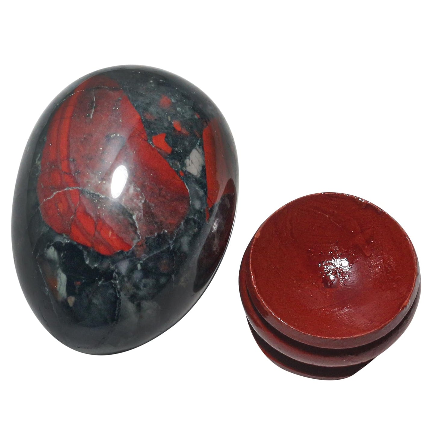 Casaper 2" Natural Africa Bloodstone Egg with Wood Stand for Home Decoration, Polished Crystal Pocket Palm Sphere Fengshui Figurines Healing Reiki