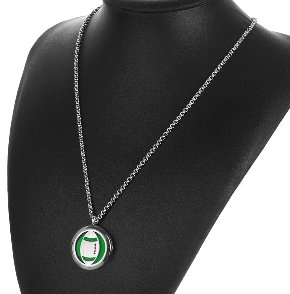 Popeoiuh Essential Oil Diffuser Necklace, Hypoallergenic Stainless Steel Aromatherapy American Football Locket Pendant Jewelry Sets Birthday Christmas Mother's Day Gift for Women Men Teen