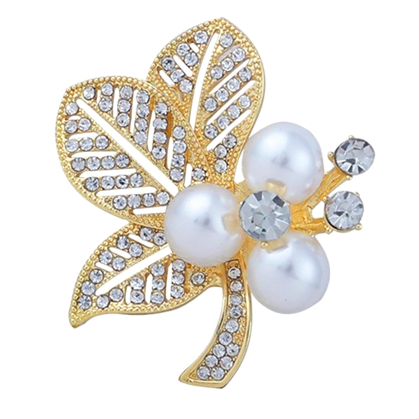 Flower Leaf Crystal Brooches Pins Fashion Beautiful Created Rhinestone Pearl Floral Brooch Good Idea for Party Dance Wedding Banquet for Elegant Women Girl(Pearl Leaf)
