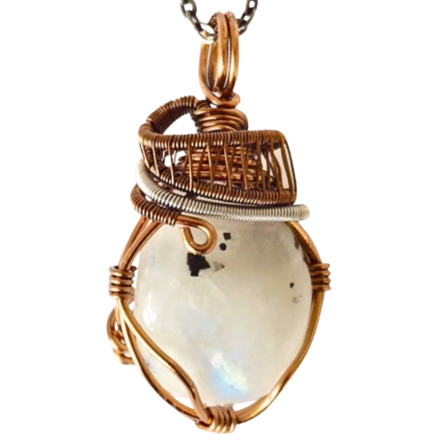 Designs by Nature Gems Natural Rainbow Moonstone Necklace for Women - June Birthstone Necklace for Women - Designer Pendant Necklace - 60-75 Carat Rainbow Moonstone, Antique Bronze Chain