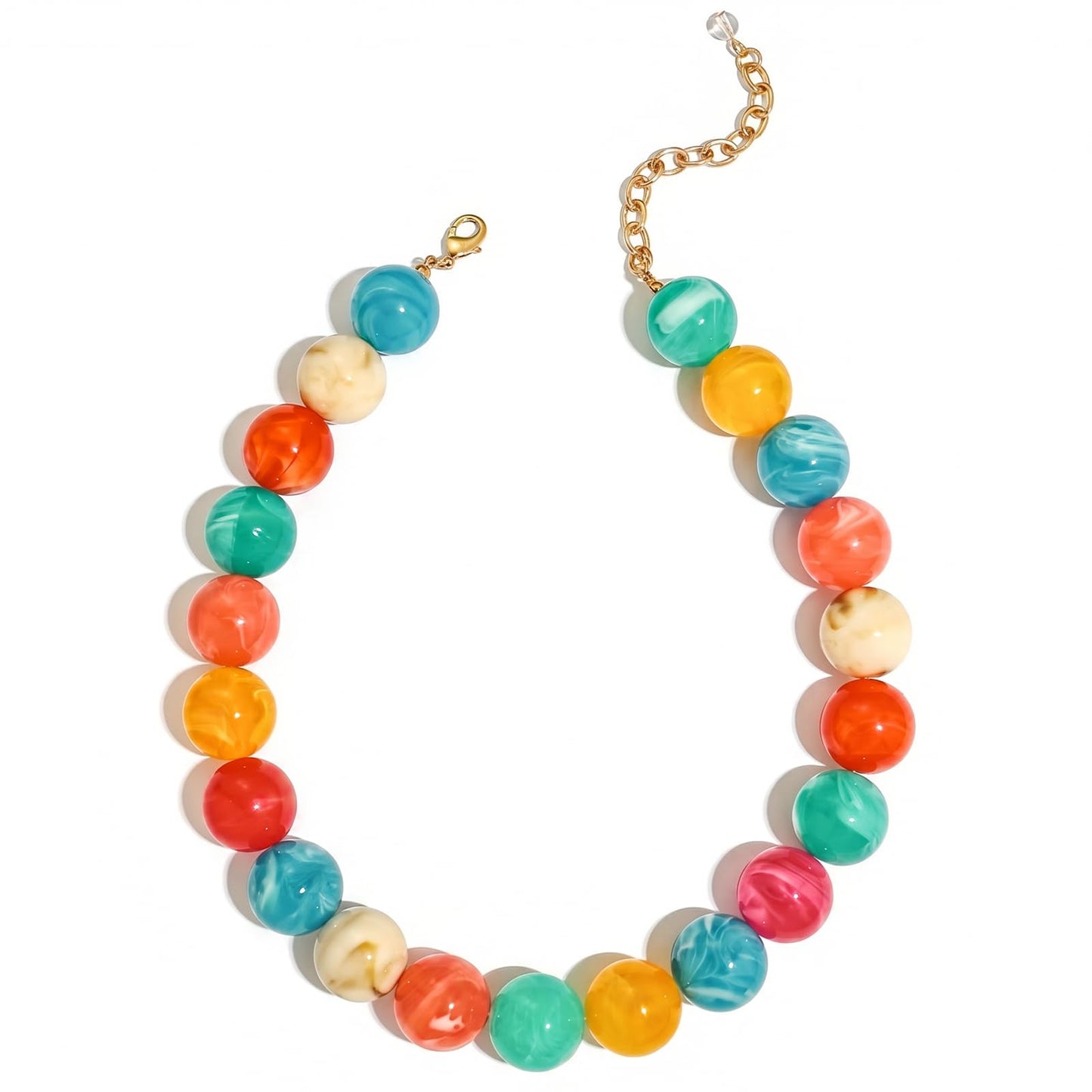 FAUTHENTICUTE Colorful Chunky Beaded Choker Necklace for Women Large Rainbow Resin Bead Strand Necklace Trendy Boho Collar Statement Necklaces Summer Beach Jewelry Gifts