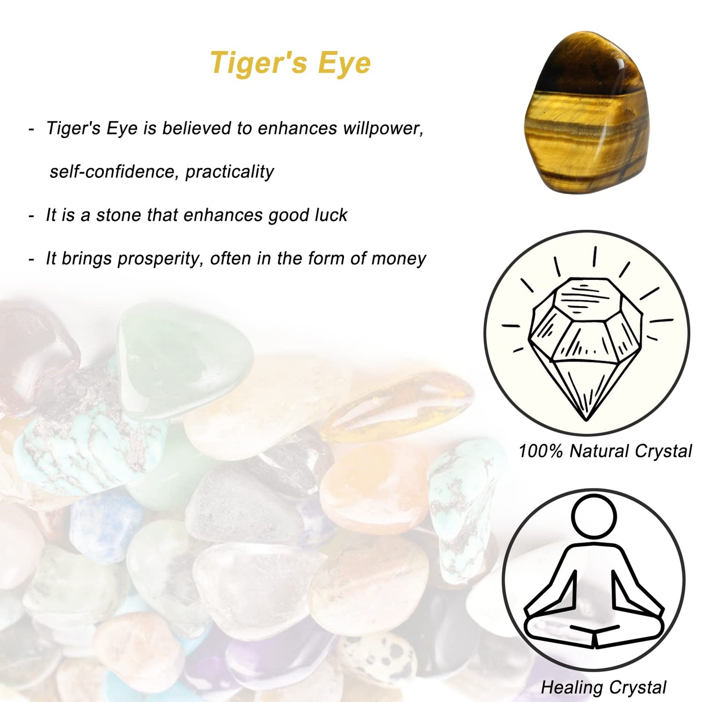 Tiger's Eye Healing Crystal Stones, 1.25-2.0" Large Reiki Healing Gemstones Natural Tumbled Polished Stones for Energy Witchcraft Therapy Meditation
