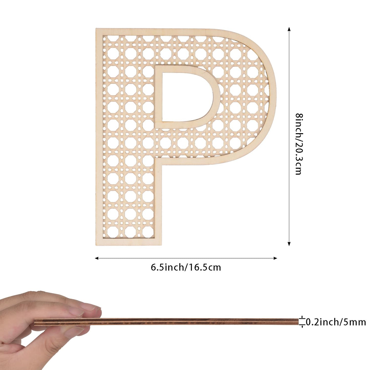 Wooden Rattan Letters 8 inch Wood Letters P for Wall Decor Crafts Boho Nursery Decor for Baby Shower Wedding Bedroom Name Signs Large Rustic Letter Home Decoration