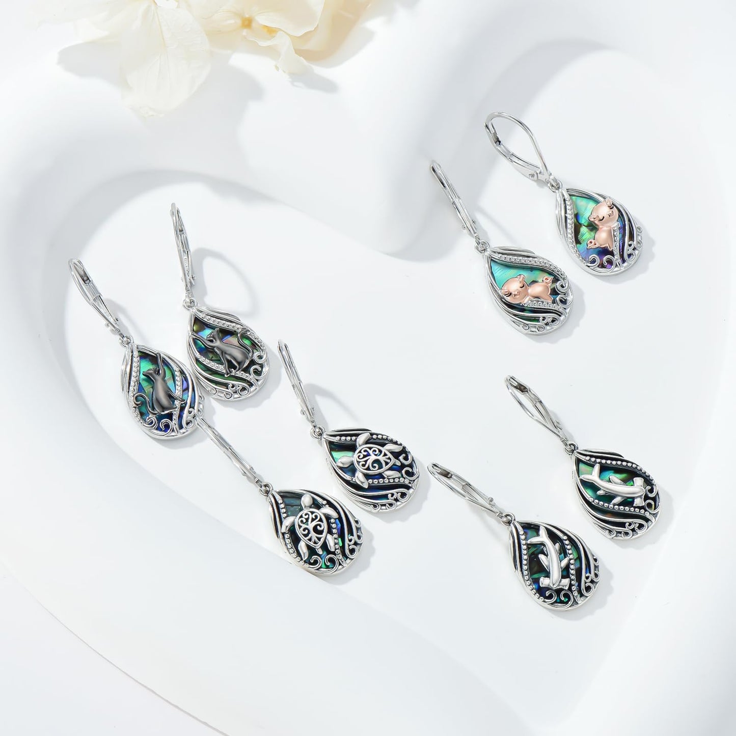 YYmqmq Abalone Turtle Earrings for Women 925 Sterling Silver Tree of Life Dangle Earrings Ocean Jewelry Sea Turtle Gifts for Women Girlfriend Mom