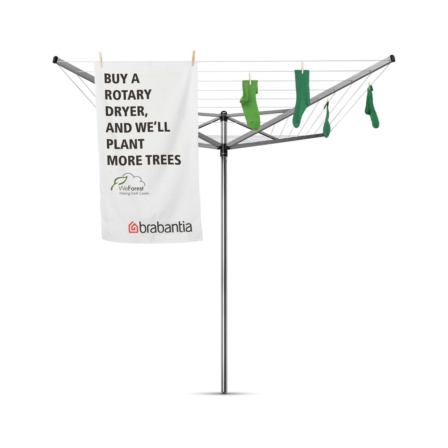 Brabantia Topspinner Outdoor 4 Arm Spinning Clothesline (164 ft/Ø 1.8") Rotating, Folding Clothes Drying Rack + Concrete Ground Tube (Gray)