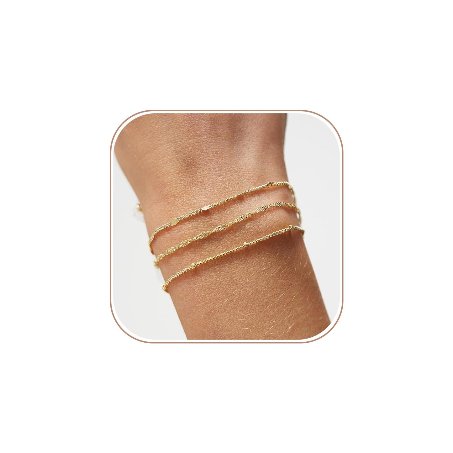 Sewyer Gold Dainty Bracelet Set for Women 14K Gold Filled Layering Chain Bracelets Stacked Bracelets Simple Set Jewelry Gift
