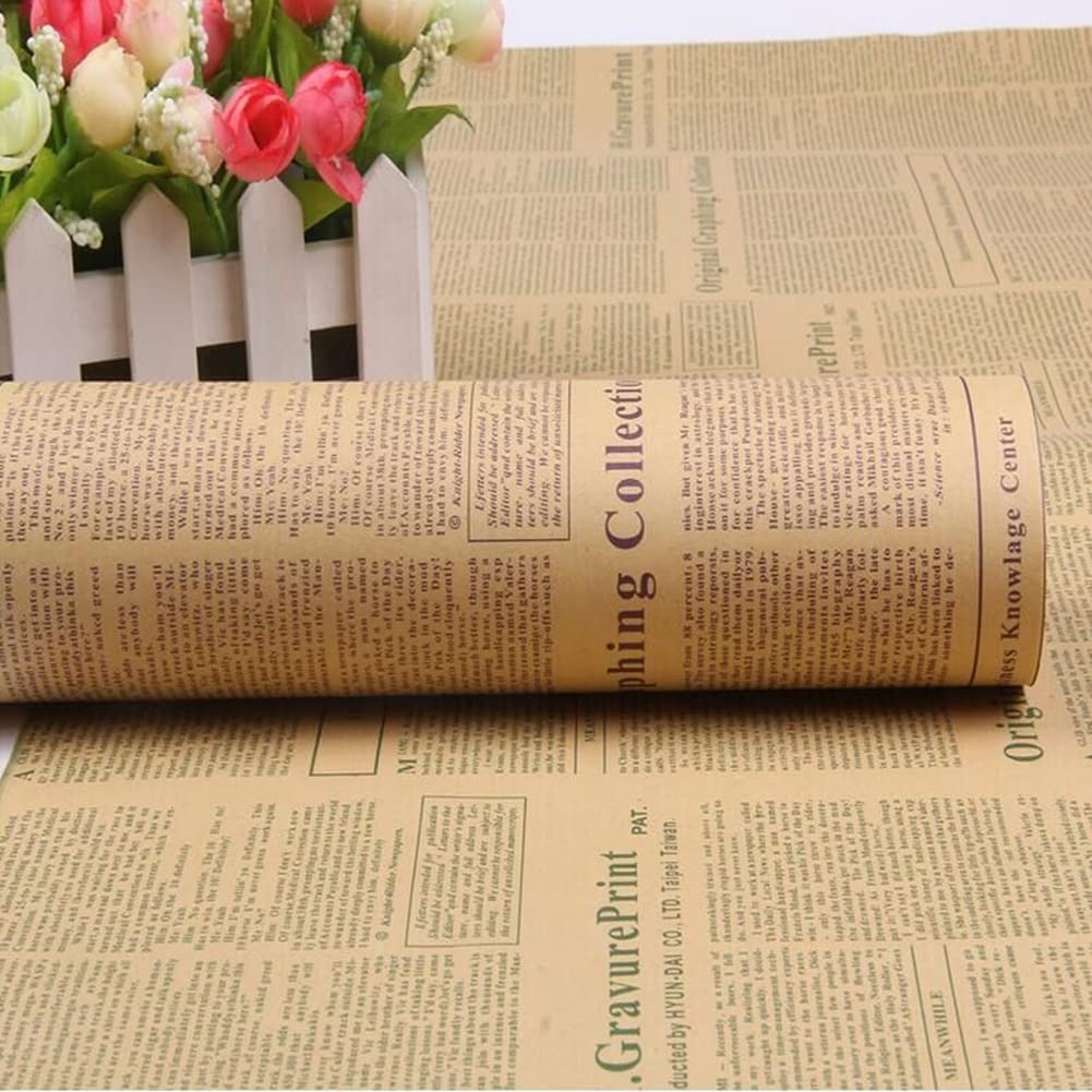 Featuman Purple Cowhide Wrapping Paper, 19.6×27.5 Inch Retro English Newspaper Floral Wrapping Paper Bouquets for Valentine's Day, Flower Shop Supplies, Gift Box Packaging 20 Pcs