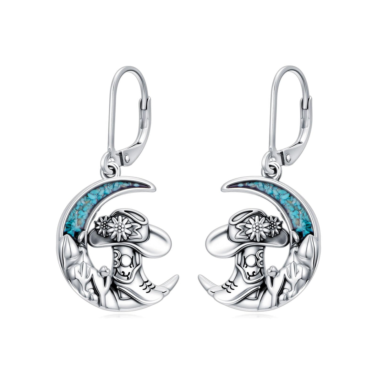 YYmqmq Western Cowboy Boot Earrings for Women 925 Sterling Silver Moon Dangle Leverback Earrings Turquoise Western Jewelry Gifts for Women Cowgirl Lovers