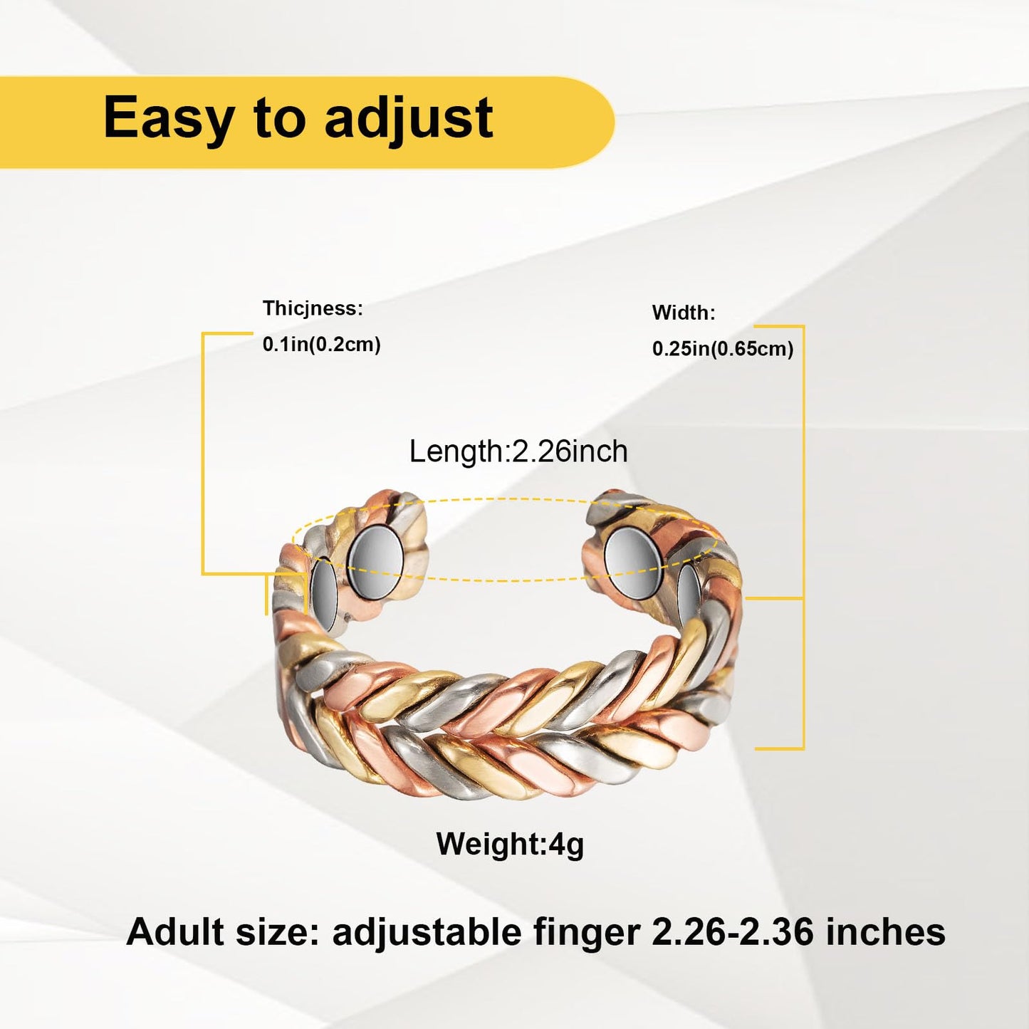 EnerMagiX Copper Rings for Women, Pure Copper Tricolour Gold Adjustable Ring, Fashion Jewelry（2040）