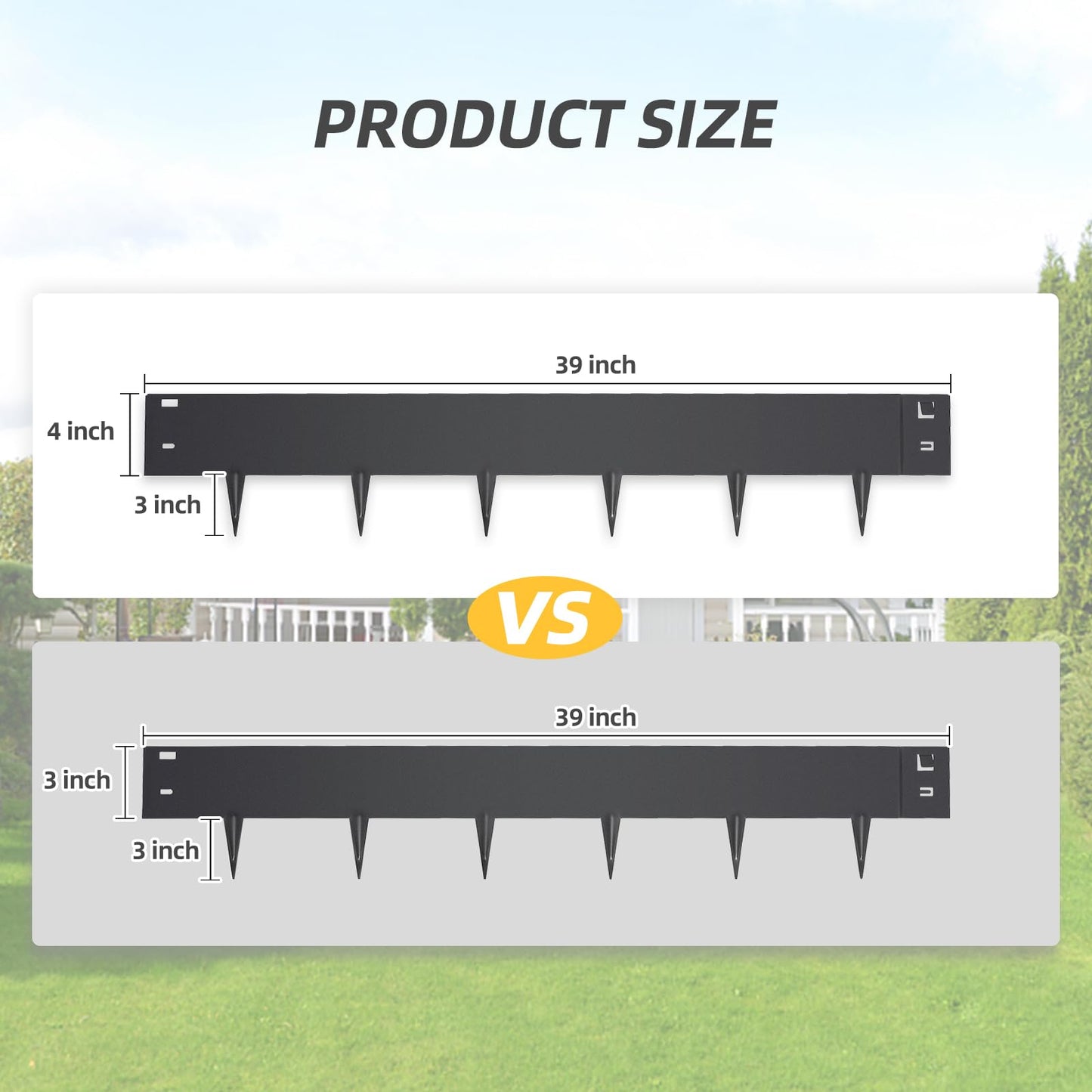 5PCS Steel Landscape Edging 39 x 7Inch (4 Inch Metal Strips + 3inch Nail) Black Garden Edging Border Length Flexible Landscape Edging Anchoring Stakes