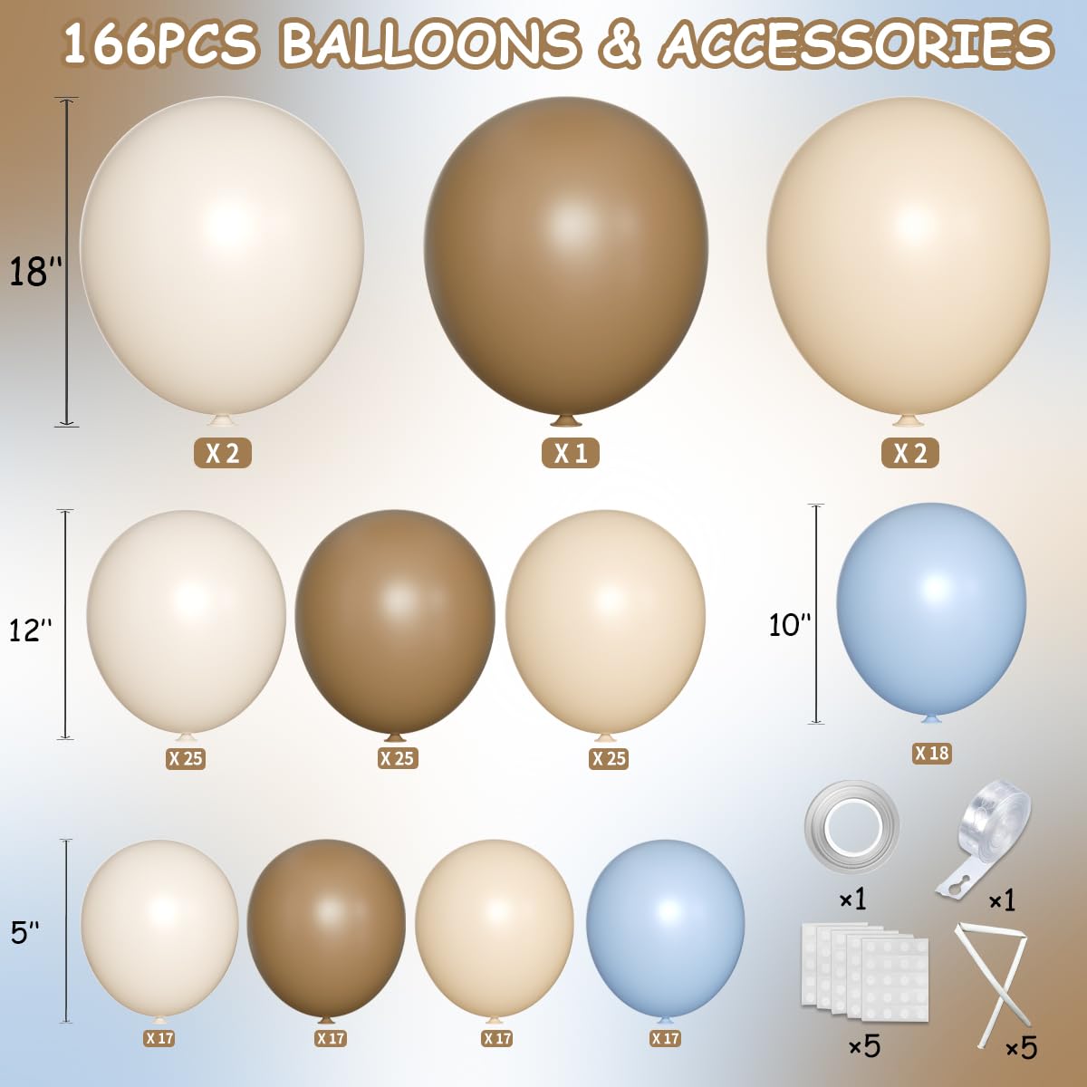 MEBAY Dusty Blue Brown White Balloon Arch Kit, 166Pcs Boho Dark Brown Pastel Blue Sand White and Nude Balloons Garland for Baby Shower Gender Reveal Birthday Party Decoration