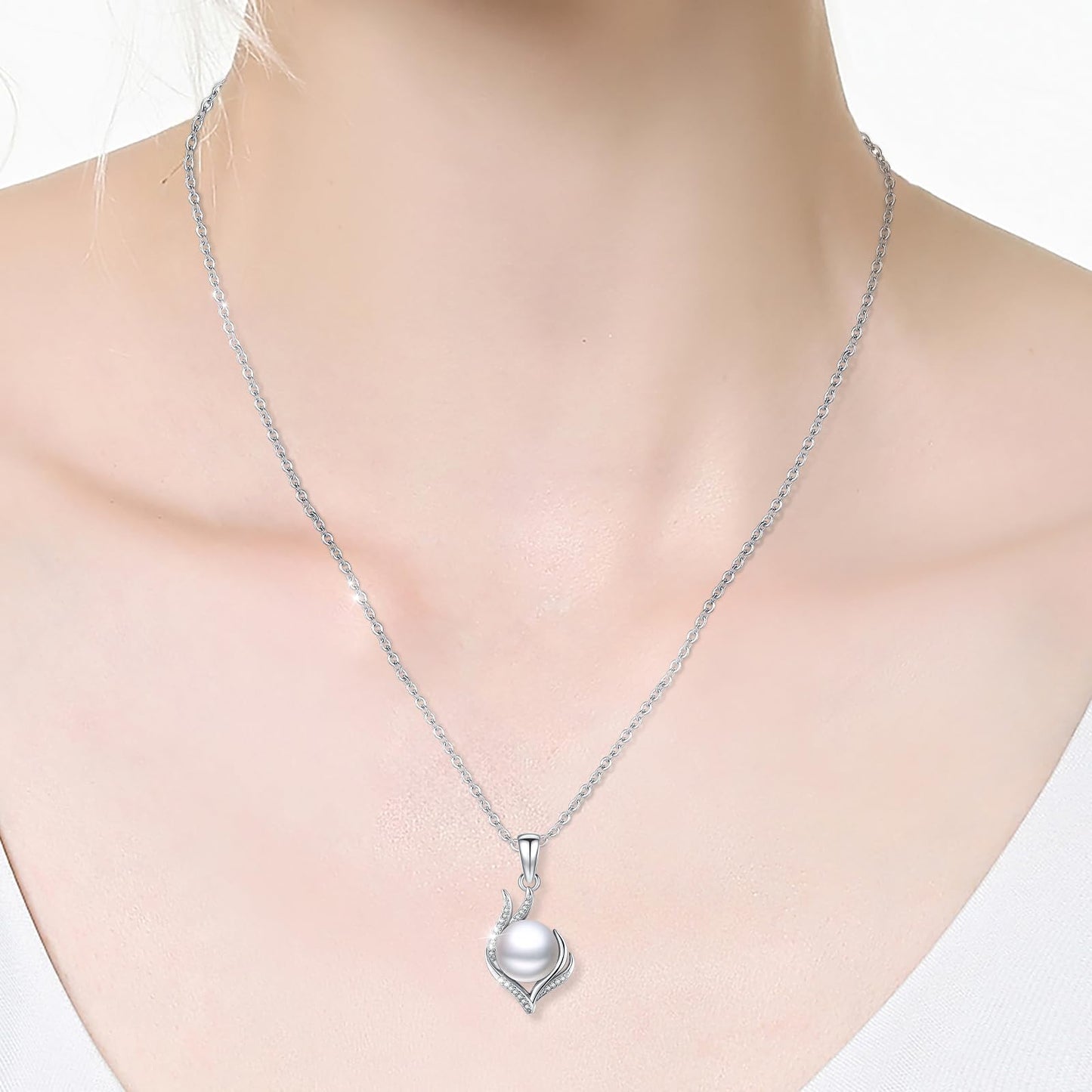 11 mm Flame Pearl Necklace 925 Sterling Silver Jewelry 5A Cubic Zirconia Pendant Necklace Gifts for Mom Women Girlfriend Grandma Lover Her Wedding Birthday Anniversary Engagement Valentine's Day
