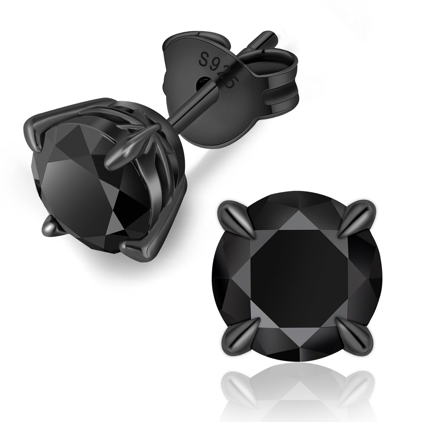KRKC Moissanite Earrings for Men Women, Black Diamond Earrings for Men, D Color VVS1, 925 Sterling Silver Solitaire Stud Earrings, Black Tone Plated Earrings for Men, Valentine's Day Gifts, 1.6Carats