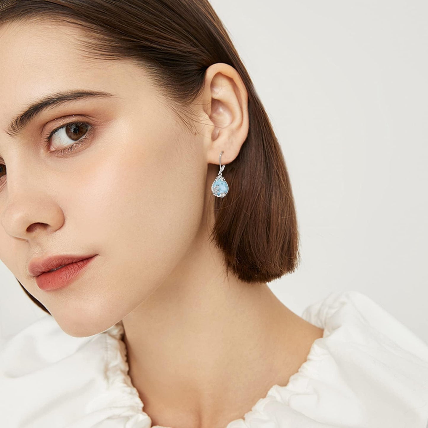 POPLYKE Larimar Filigree Teardrop Drop Dangle Earrings Sterling Silver Leverback Earrings Jewelry