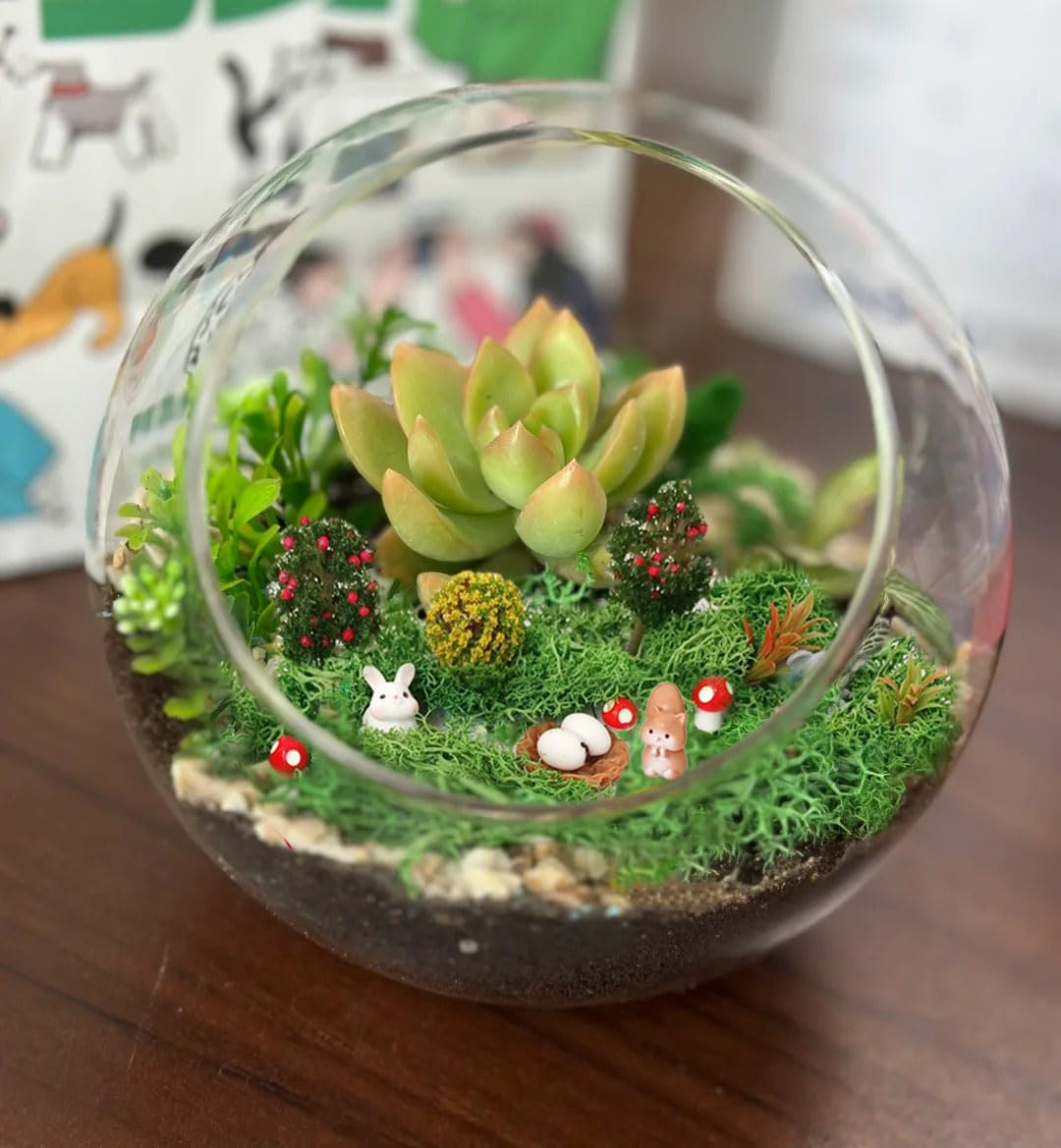QuarenDen 46 Pcs Fairy Garden Accessories, Miniature Figurines, Mini Resin Animals Set, Miniature Trees Moss for Micro Landscape Ornaments DIY Fairy Craft Decor