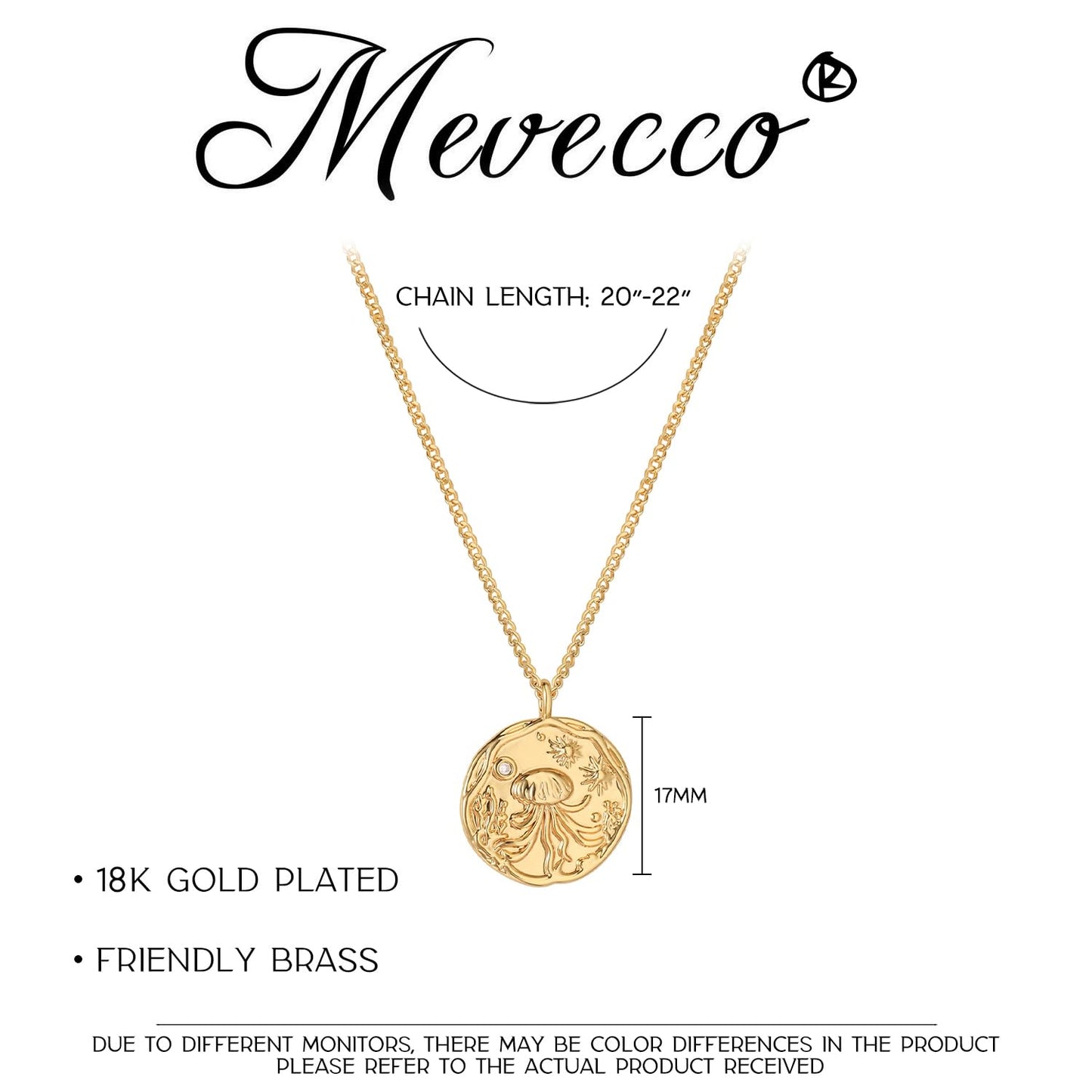 MEVECCO Dainty Gold Jellyfish Pendent Necklace for Women 18K Gold Plated Beach Cute Jellyfish Necklace Pearl Boho Handmade Ocean jewelry