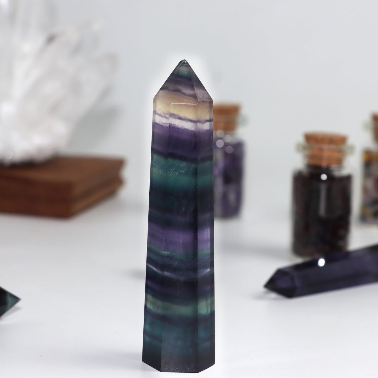 Fluorite Healing Crystals Wand, 3" Natural Crystals and Healing Stones, Polishing Reiki Energy Gemstones Crystal Points for Meditation Spiritual Decor Gifts for Women (Rainbow Fluorite-Large)