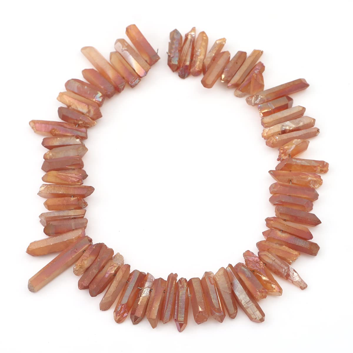 BEADIA Beige Titanium Coated Crystal Quartz Spike Point Stick Beads Rough 1.0"-1.5" for Jewelry Making 15 Inch/Strand