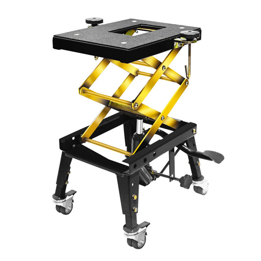 350 Lbs Motorcycle Lift Jack Table, Hydraulic Foot-Operated Scissor Lift Jack for Bike, Motorcycle Stand with 4 Wheels Black