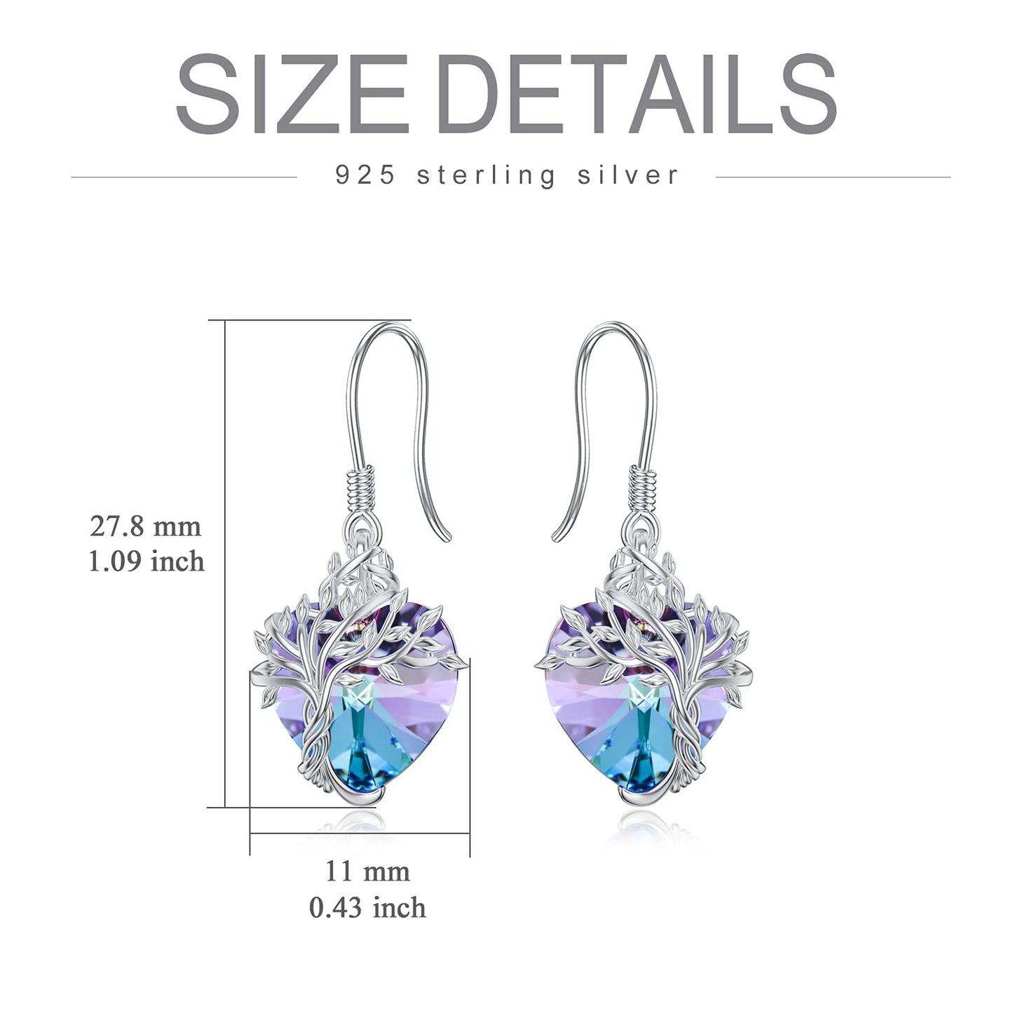 TOUPOP Heart Amethyst Earrings Sterling Silver Tree of Life Earrings February Birthstone Jewelry Birthday Mothers Day Gifts for Women Mom Her
