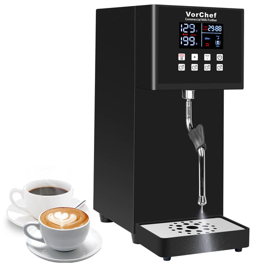 VorChef Commercial Milk Frother, 2200W 110V Automatic Steam Machine Electric Steam Milk Frothing Machine Coffee Milk Foam Machine Steamer for Tea Coffee Shop Black