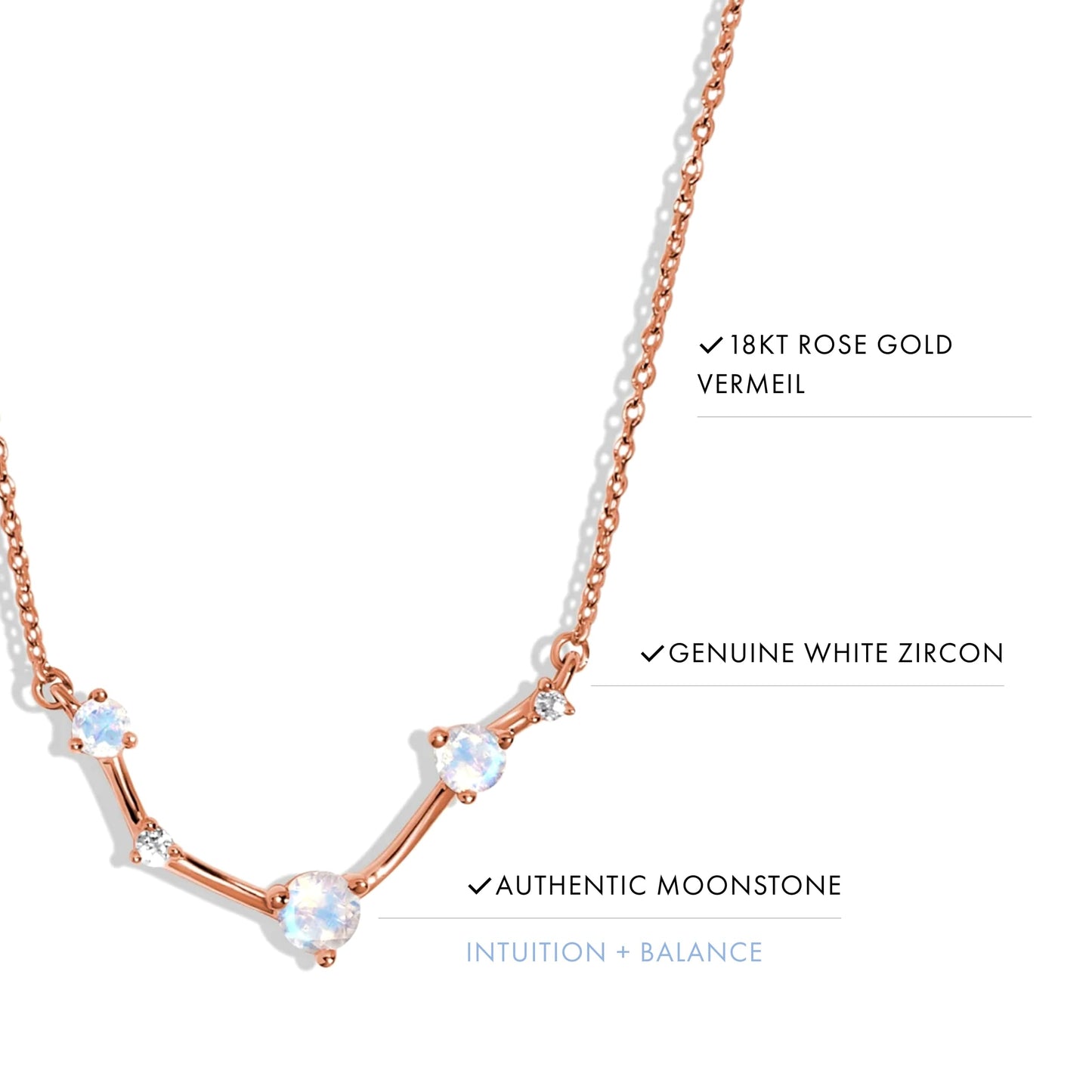 Moon Magic Moonstone Necklace - Aries Zodiac Constellation / 925 Sterling Silver - 18k Rose Gold - Yellow Gold Rainbow Moonstone Necklaces for Women/Authentic Rainbow Crystal Jewelry