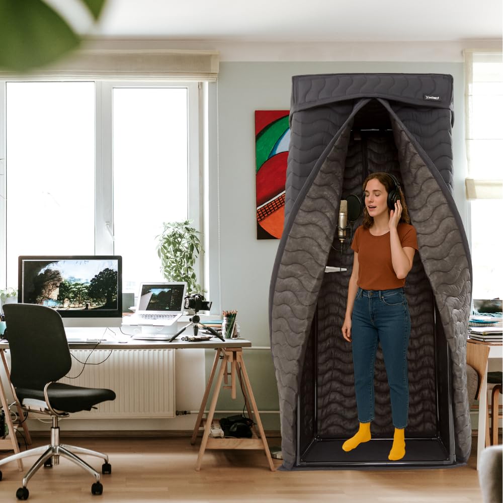 Portable Vocal Booth, Home Recording Studio, Echo-Free Sound Isolation Booth for Voice-Over, Podcast & Music - Compact Frame with Thick Acoustic Blankets, Easy Setup