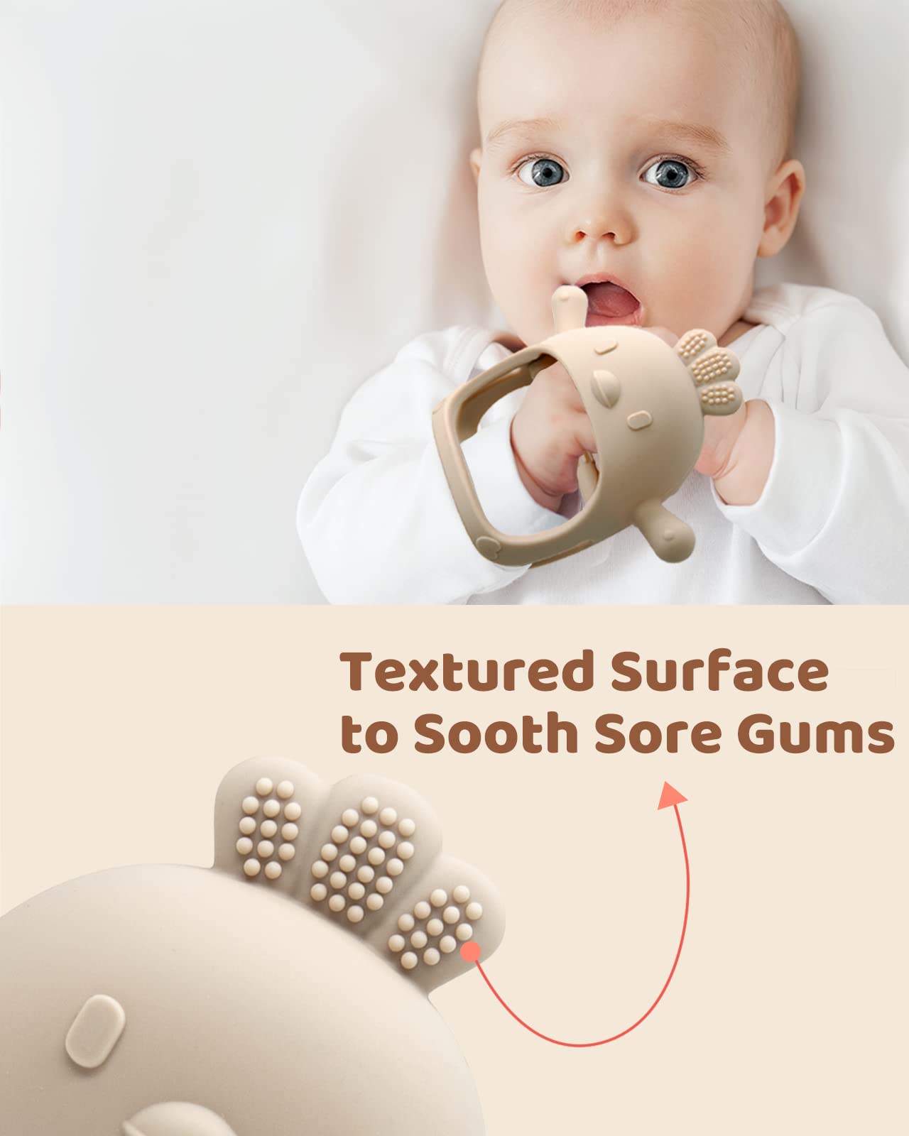 3 Pack Baby Teething Toy Silicone Teething Mitten for Babies Over 3 Months Anti Dropping Wrist Hand Teethers Baby Chew Toys for Sucking Needs, BPA Free (Olive, Caramel & Blue)