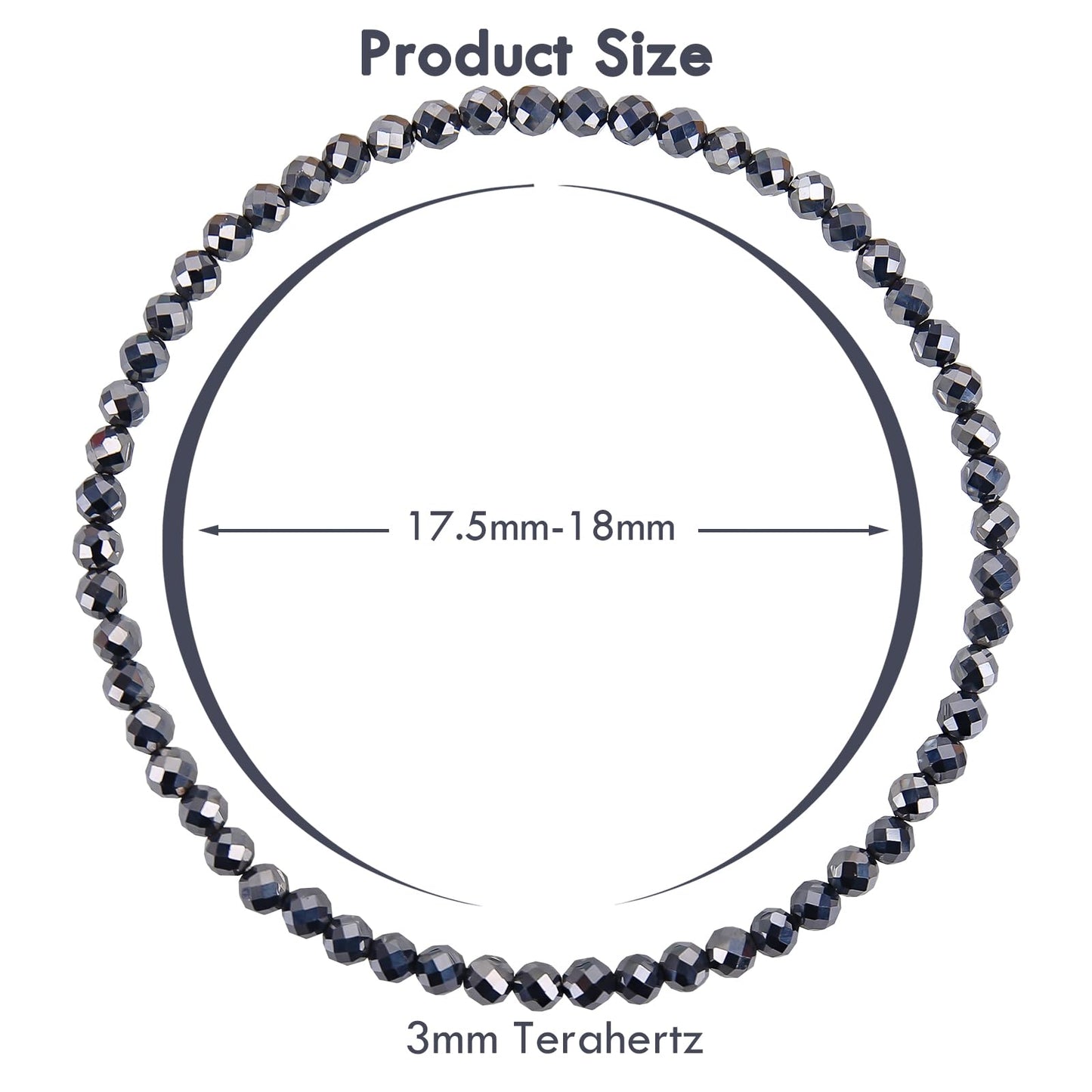 BONNY BOXX Natural Genuine Gemstone Faceted Round Beads Bracelets, 3mm Adjustable Stretchy Tiny Faceted Terahertz Bracelet, Healing Crystal Reiki Chakra Dainty Jewelry Fashion Gifts