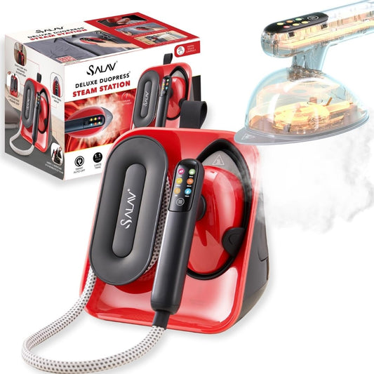 SALAV DuoPress Smart Deluxe Steam Station – 2-in-1 Handheld Garment Steamer & Iron with 6ft Steam Hose, 7 Steam Levels, Digital Display, 1.1L Tank, Steam Burst, Auto-Off Safety, For Home & Upholstery