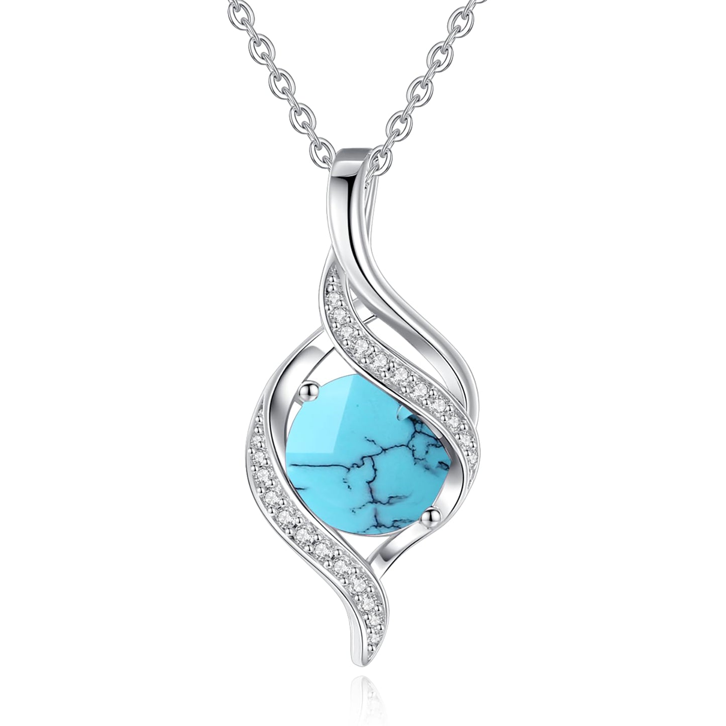 FANCIME December Birthstone Necklace for Women Round Turquoise Necklace S925 Sterling Silver full Love Birthday Gifts for Mom Women, 16"+2" Inches