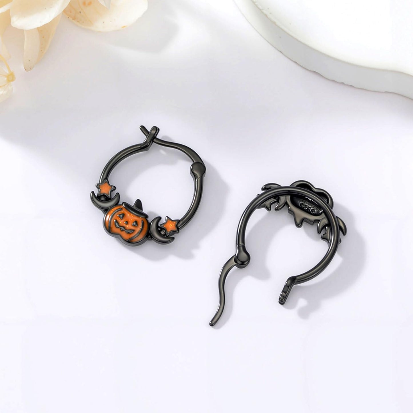 Halloween Earrings 925 Sterling Silver Black Pumpkin Earrings Gothic Hoop Earrings Jewelry Gifts for Women Daughter
