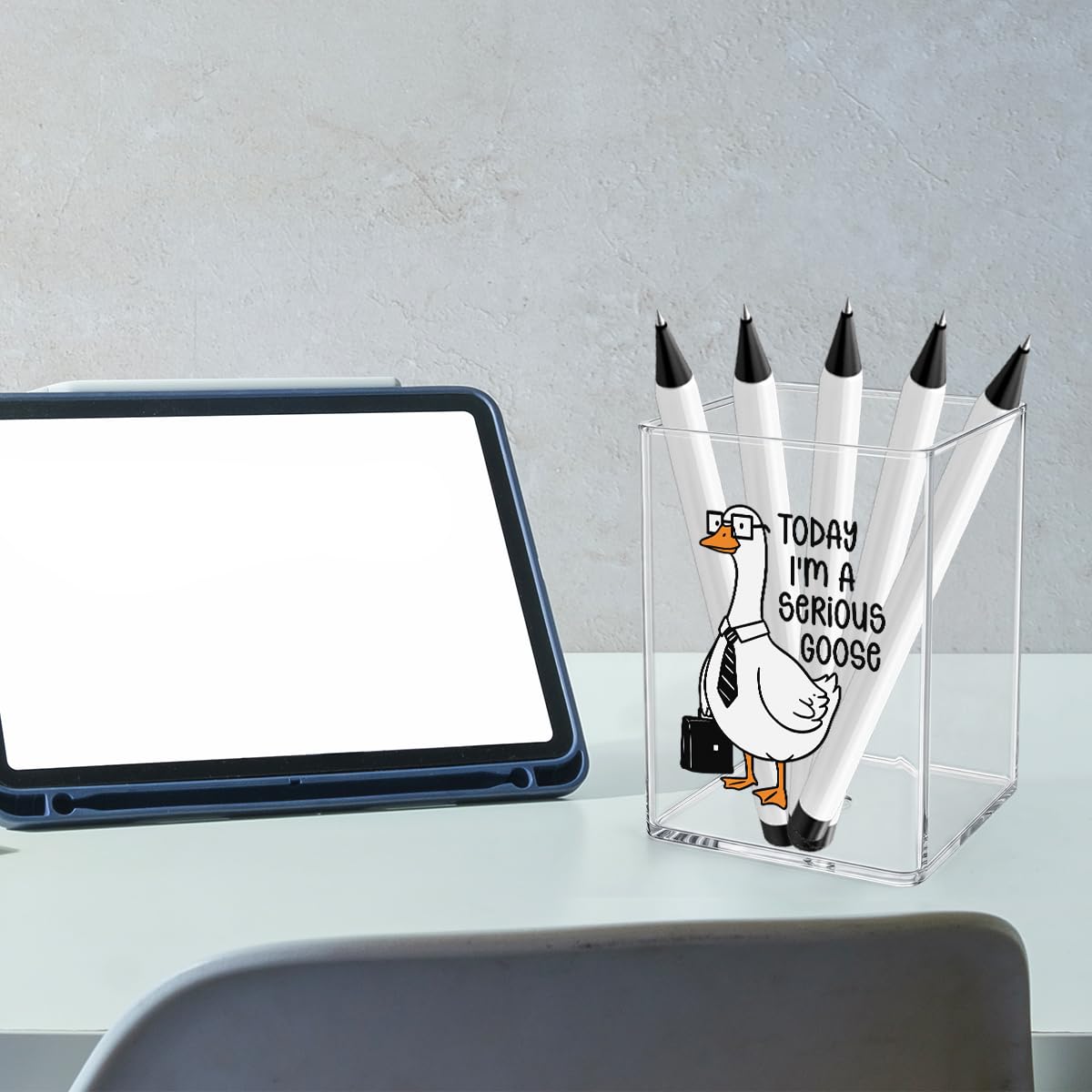 Funny Today I'm A Serious Goose Office Quotes Desk Pencil Holder Appreciation Administrative Professional Day Gifts for Women Men Manager Coworker Acrylic Pen Holder Pencil Pen Cup