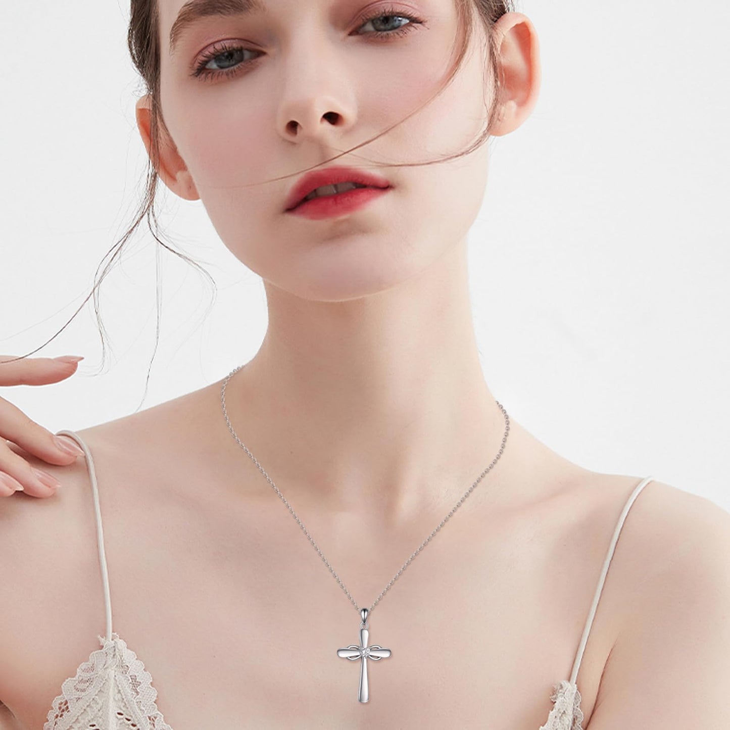 VONALA Silver Cross Necklace for Women Infinity Heart Cross Pendants Religious Jewelry Christian Baptism First Communion Day Gifts for Mother Mom Wife