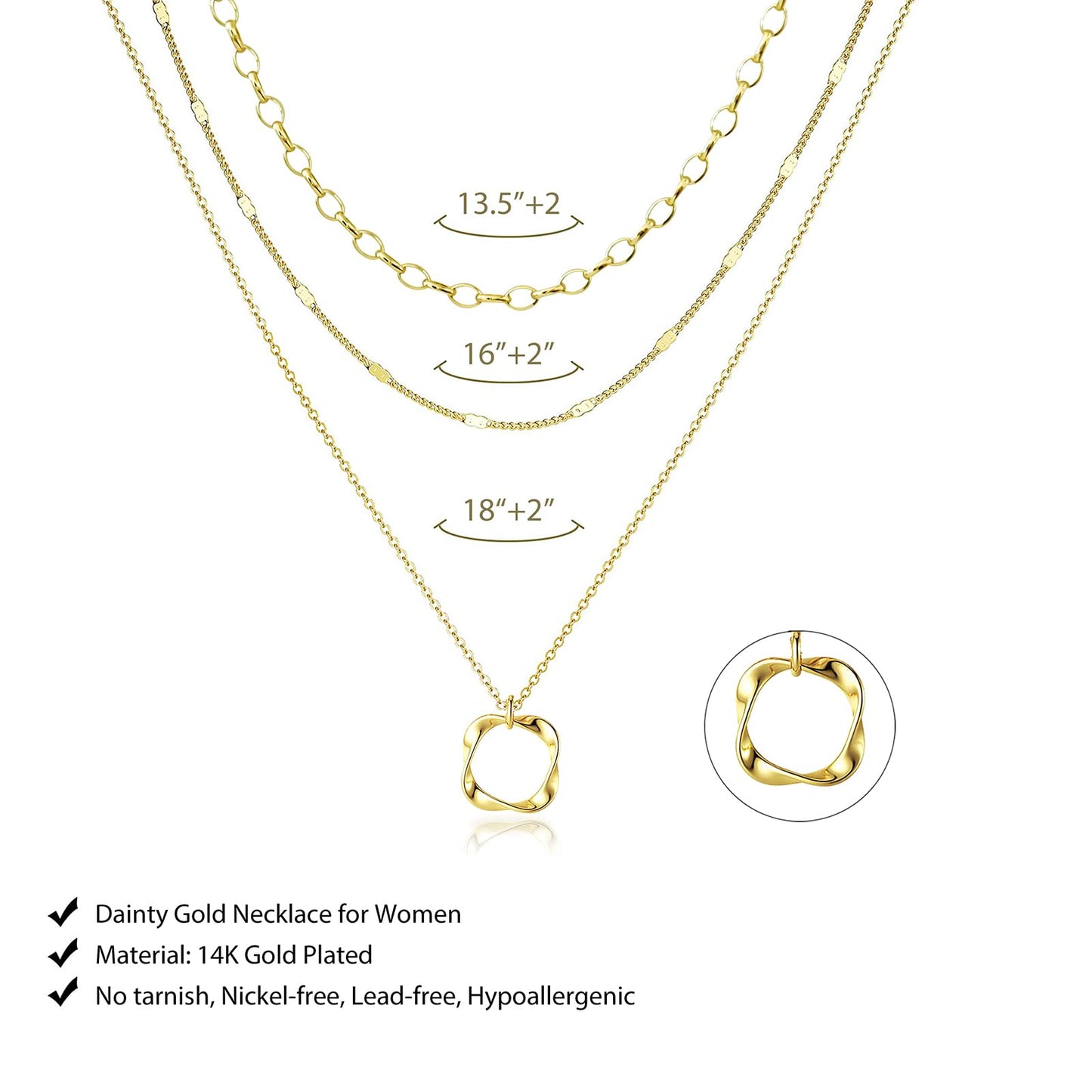 OGD Gold Layered Necklaces for Women 14k Gold Plated Dainty Stackable Choker Necklaces Trendy Layering Circle Paperclip Chain Cute Pendant Necklace Set Gold Jewelry for Women