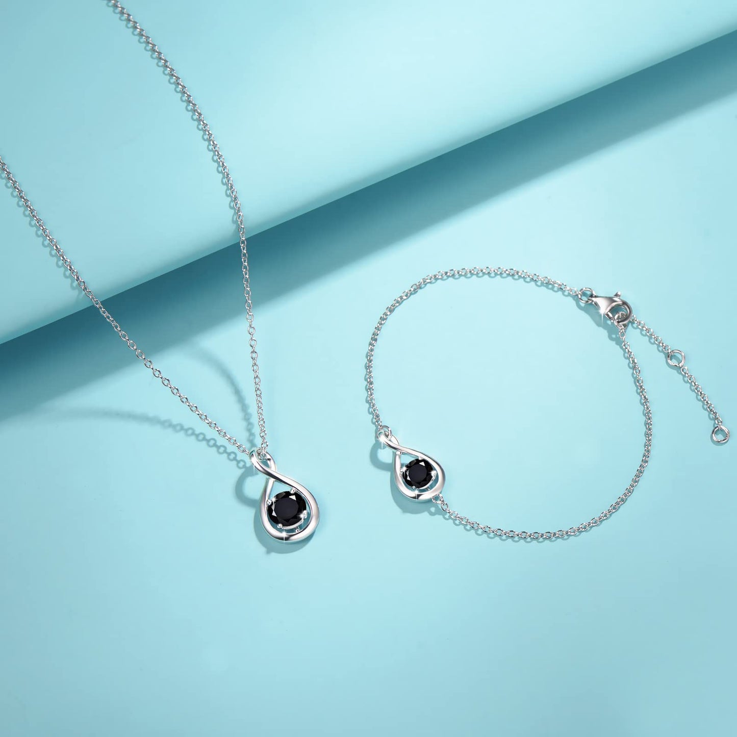 FANCIME Black Tourmaline Necklace Graduation Gift Sterling Silver Dainty Infinity Pendant Crystal Black Onyx Fine Gemstone Jewelry Anniversary Birthday Mothers Day Gifts for Women Her