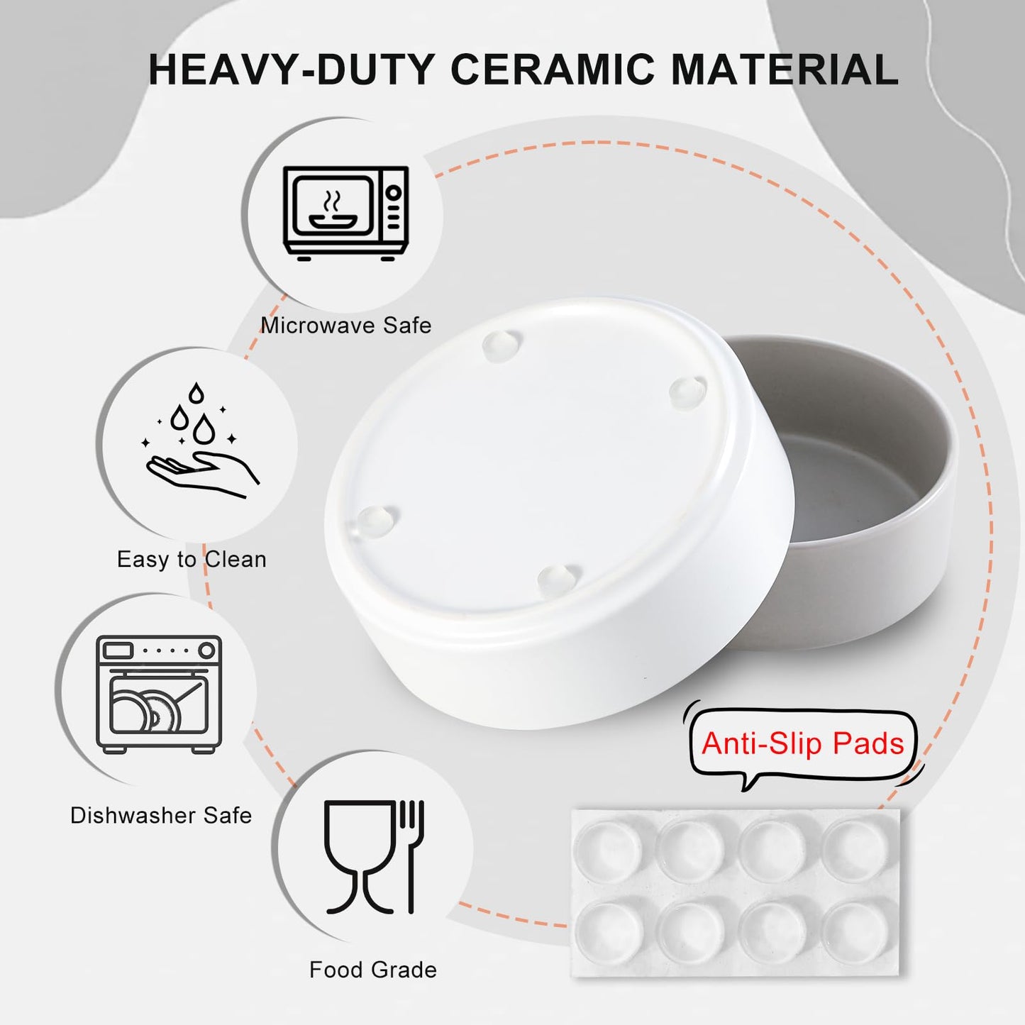 Ceramic Dog Bowl for Food and Water - Pet Feeder Bowl for Small to Medium Dogs and Indoor Cats - Heavy Ceramic Feeding Dish with Non Slip Base - Dishwasher & Microwave Safe - 6 Inch - 2.1 Cups - White