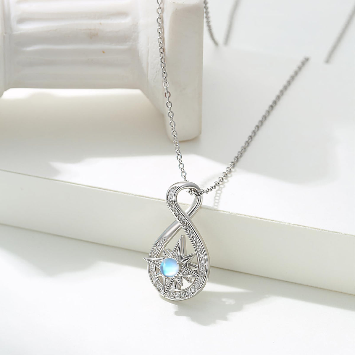 Silikepa Star Necklace for Women 925 Sterling Silver North Star Pendant Necklace Infinite Rotating Pendant with Moonstone Jewelry Gift for Women