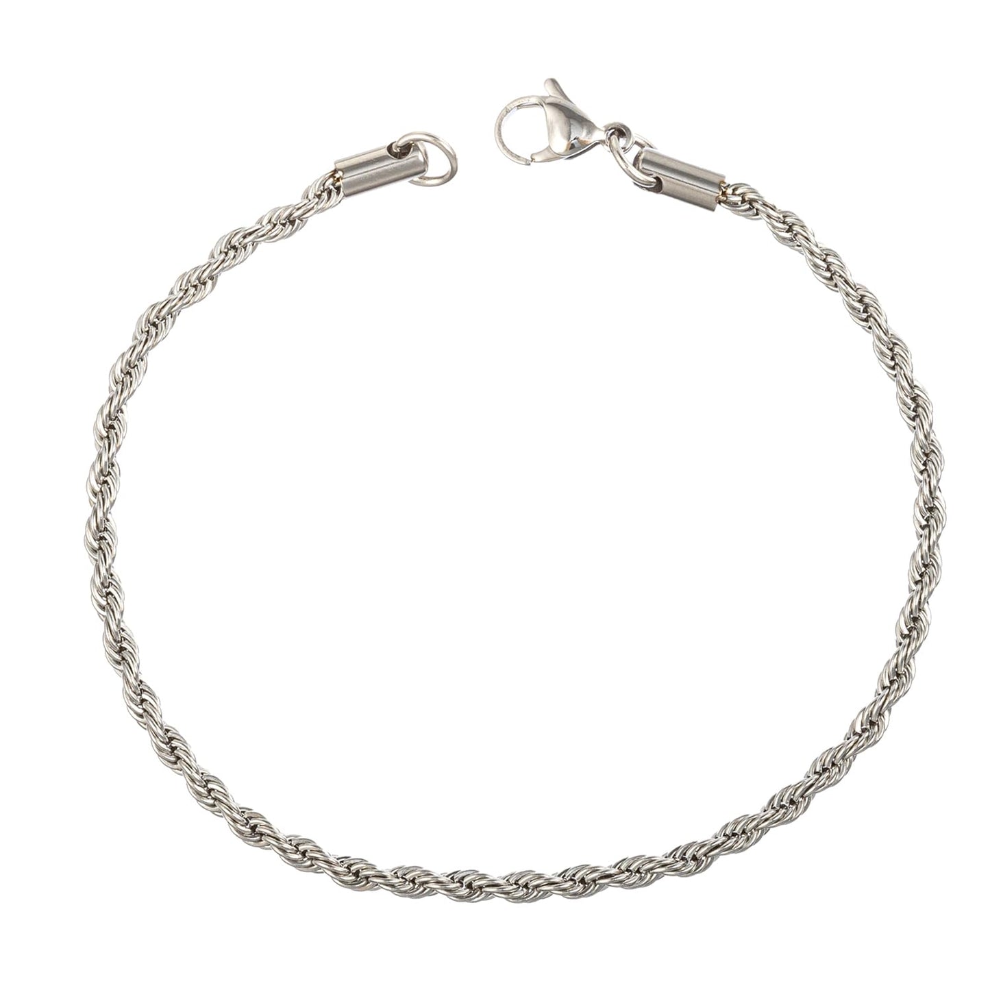 yipima Stainless Steel Rope Link Chain Bracelet for Women Men, Silver Tone / 14K gold Plated 3/4/5/6mm wide Rope Chain Bracelets, 7.5" or 8.3" (stainless steel-3mm, 8.3)