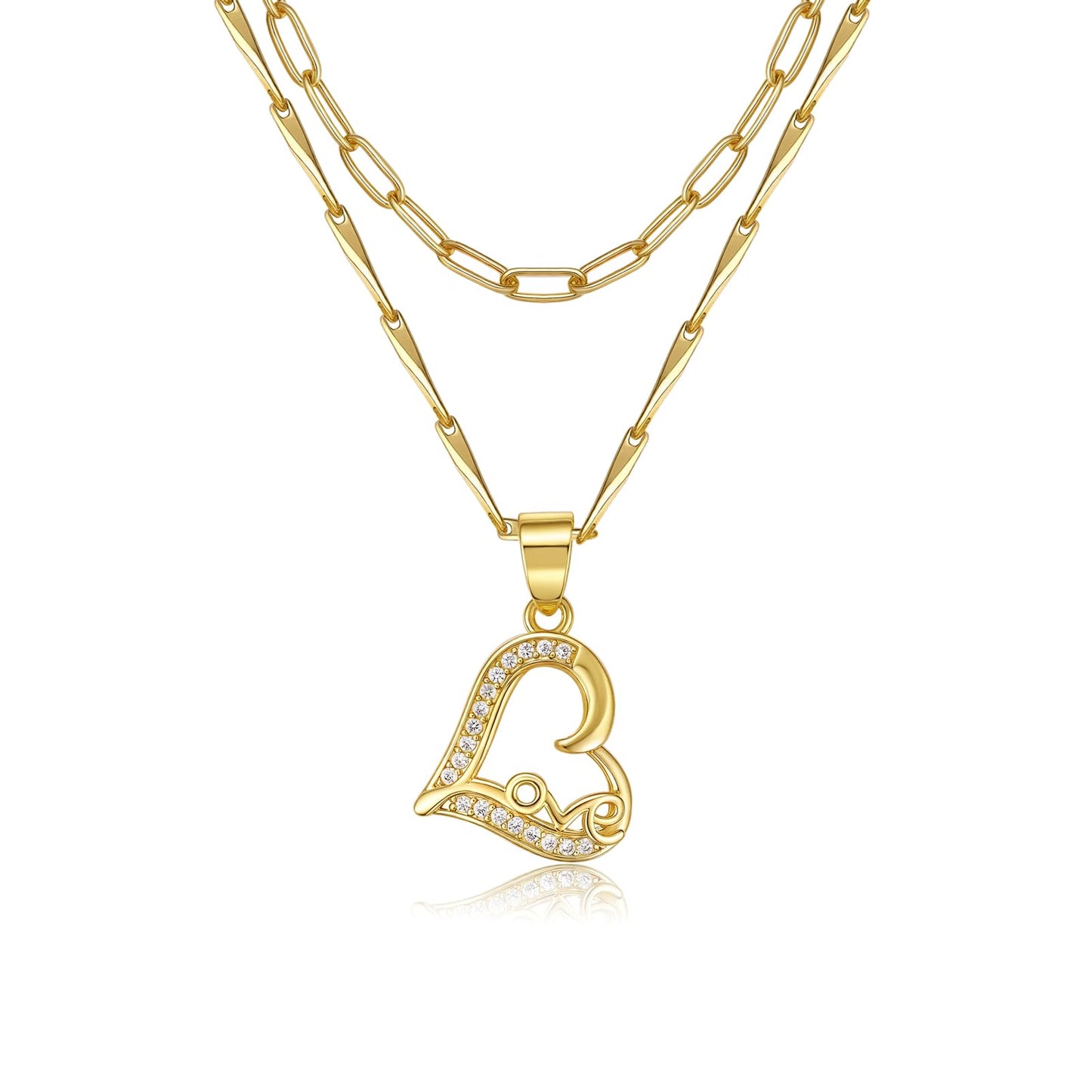 MEIITRUE Heart Necklaces for Women Trendy 14k Gold Plated Dainty Layered Necklace Set Cubic Zirconia Pendant Choker Paperclip Chain Stackable Jewelry Gifts for Her